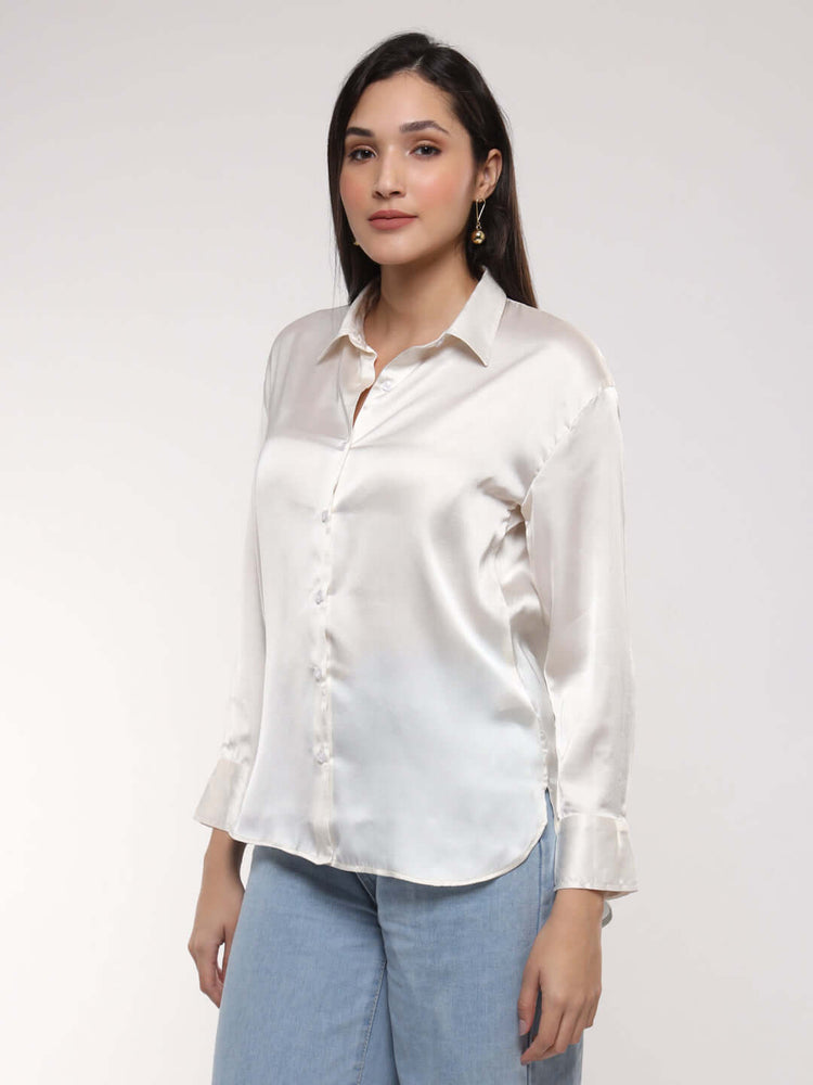 Women'S Premium Vanilla Drop Shoulder Oversized Satin Shirt
