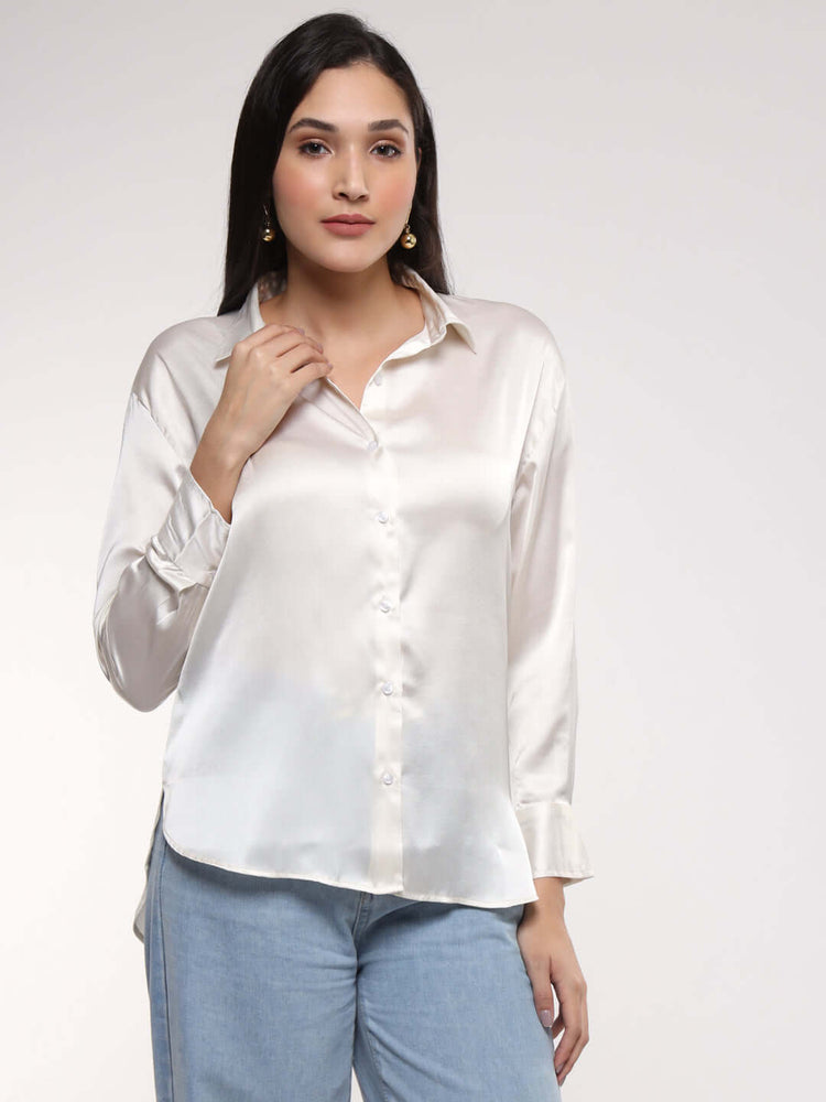 Women'S Premium Vanilla Drop Shoulder Oversized Satin Shirt