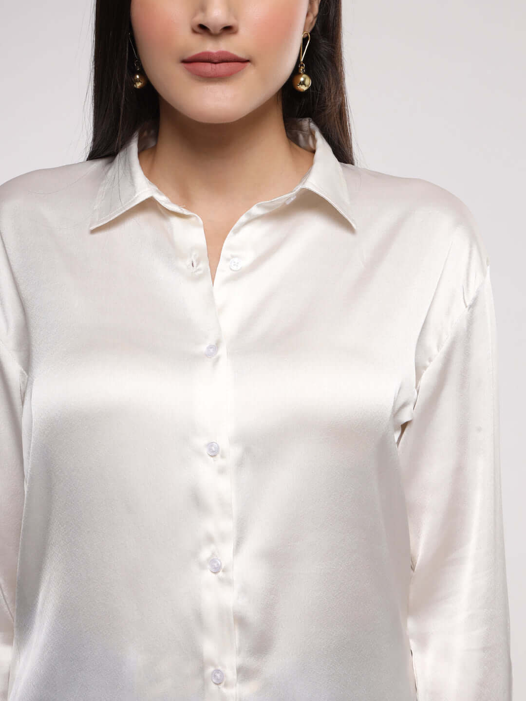 Women'S Premium Vanilla Drop Shoulder Oversized Satin Shirt