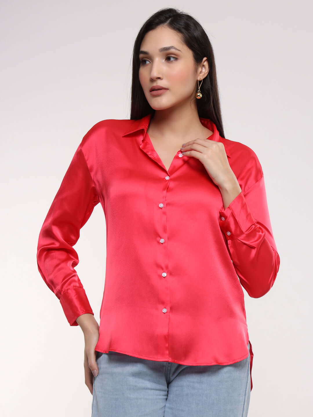 Women's Premium Ruby Pink Satin Shirt