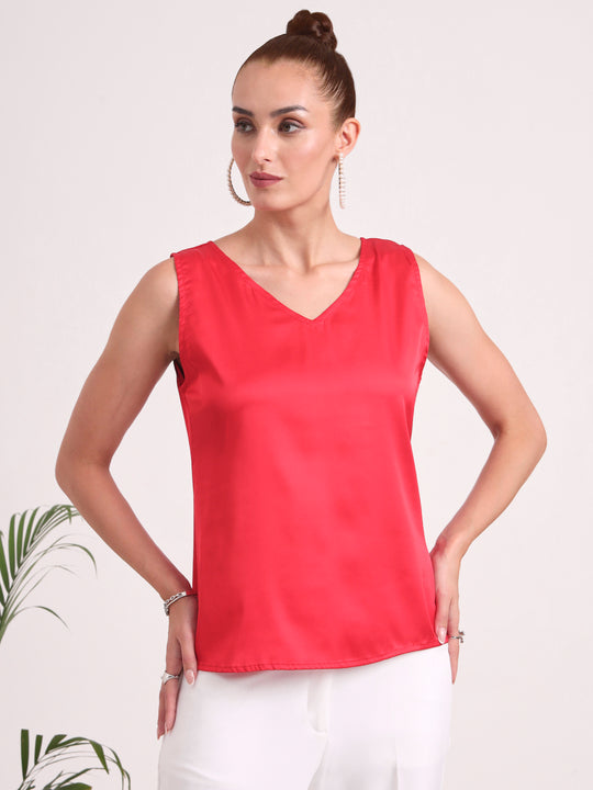 Women's European Satin V Neck Sleeveless Top