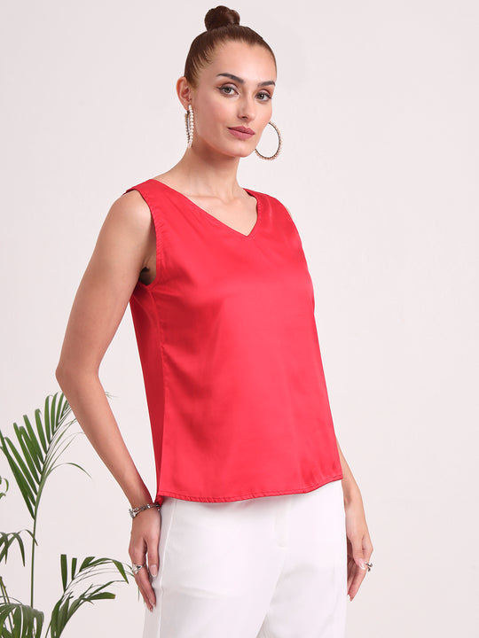 Women's European Satin V Neck Sleeveless Top