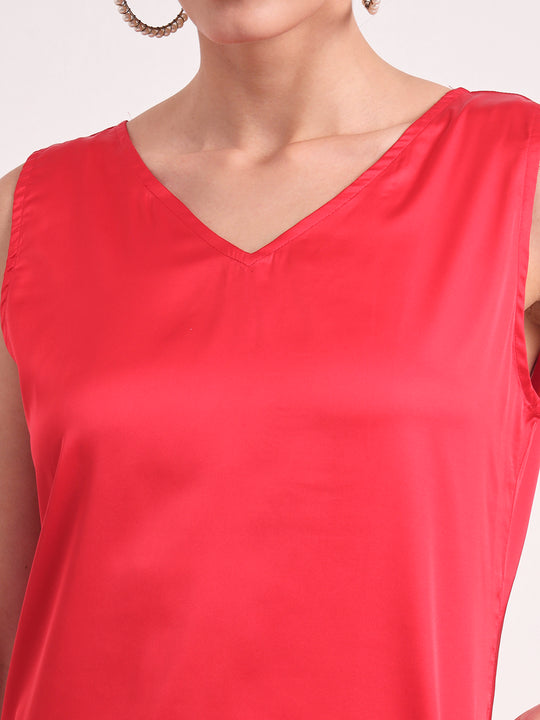Women's European Satin V Neck Sleeveless Top