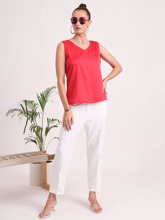 Women's European Satin V Neck Sleeveless Top