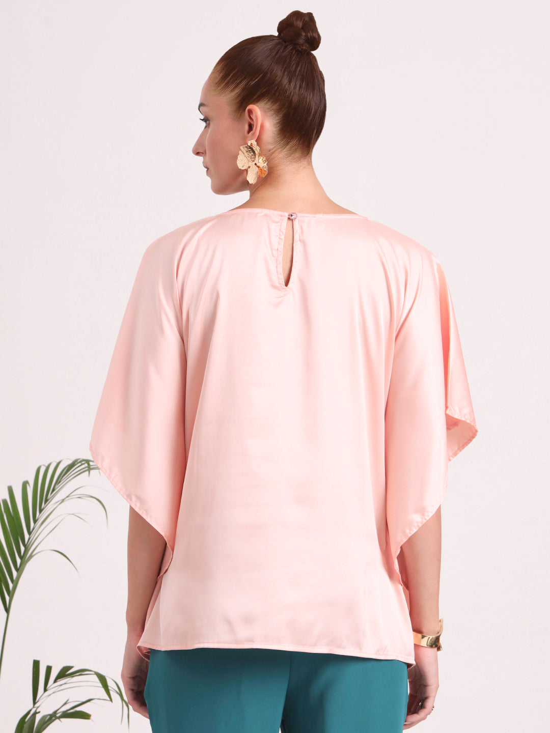 Women's European Satin Solid Baturing Sleeve Crepe