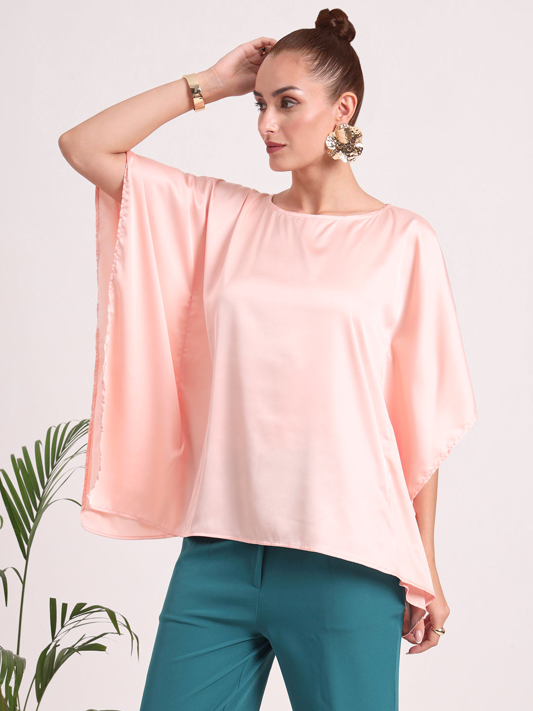 Women's European Satin Solid Baturing Sleeve Crepe