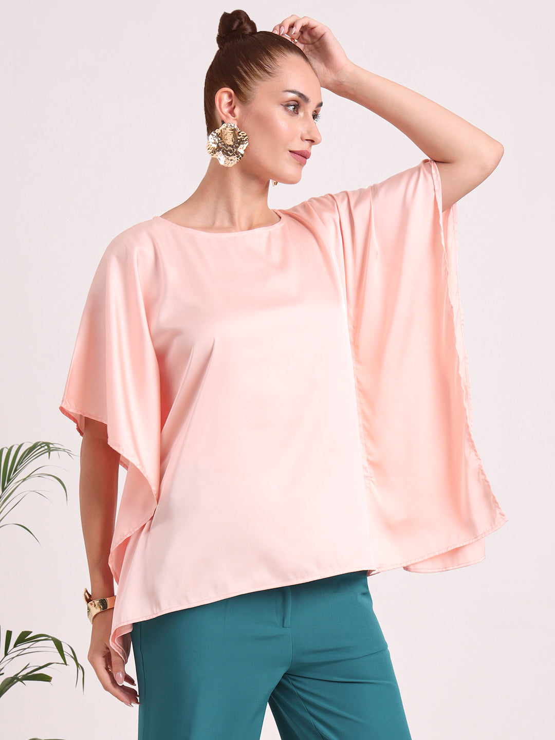Women's European Satin Solid Baturing Sleeve Crepe