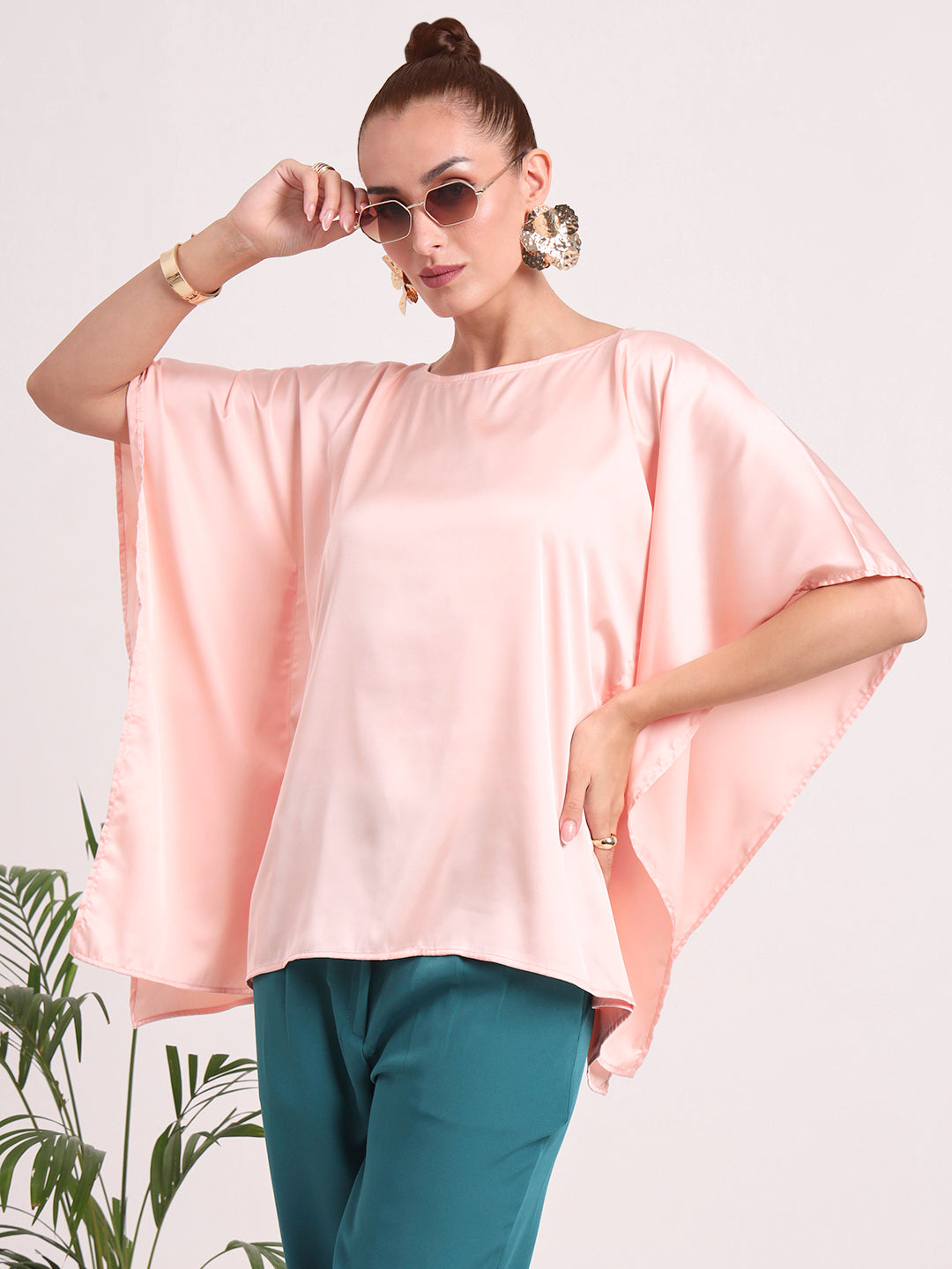 Women's European Satin Solid Baturing Sleeve Crepe