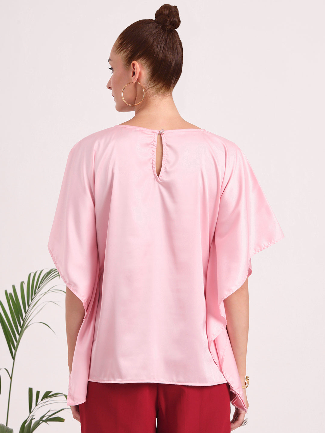 Women's European Satin Solid Baturing Sleeve Crepe