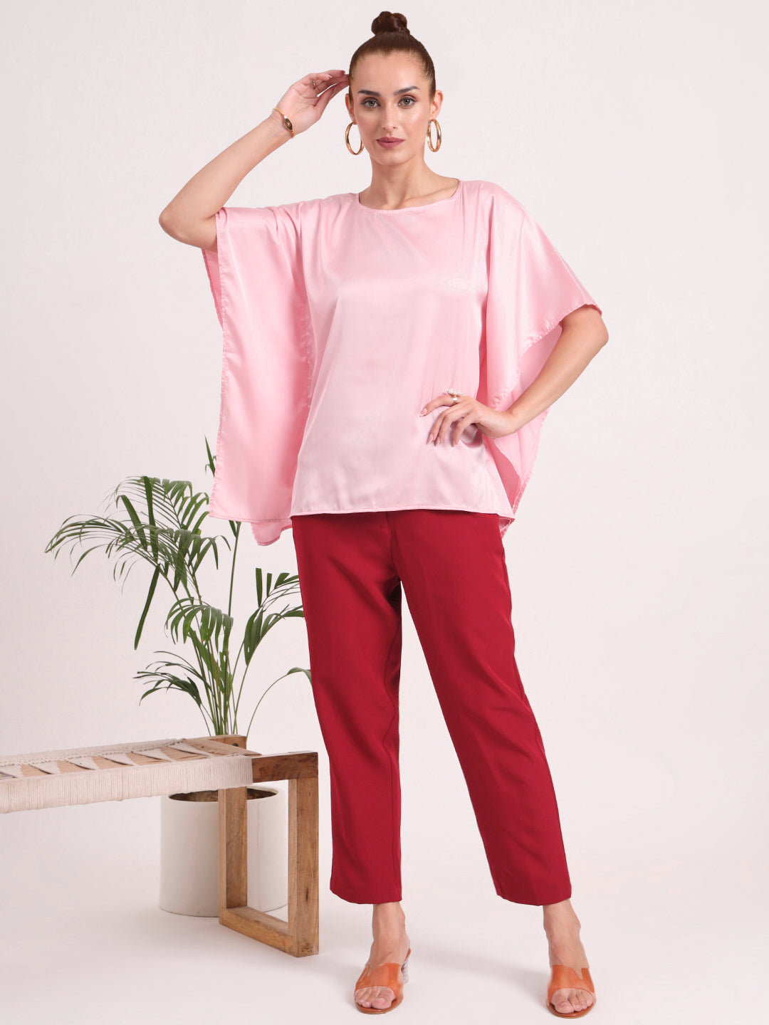 Women's European Satin Solid Baturing Sleeve Crepe