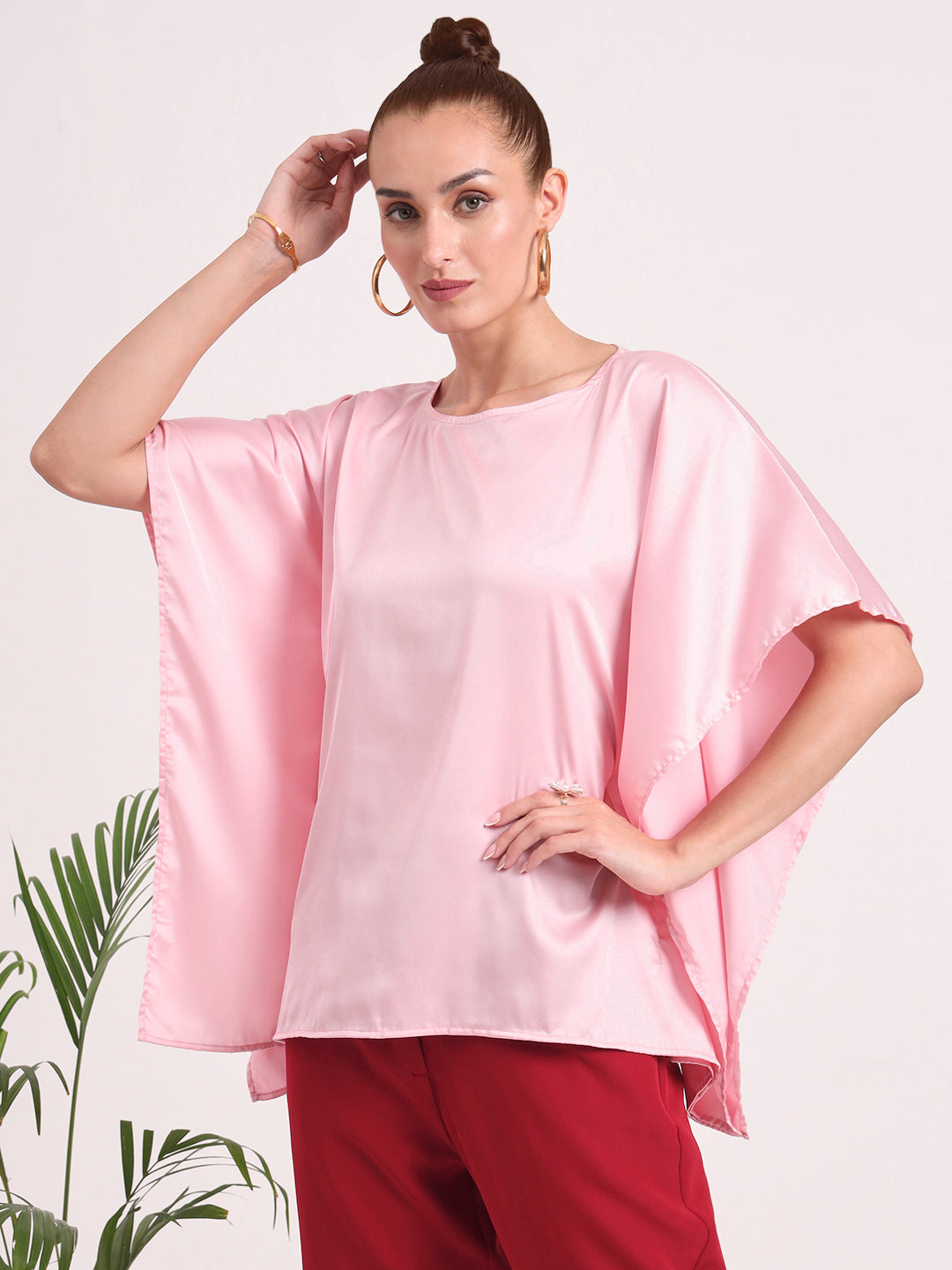 Women's European Satin Solid Baturing Sleeve Crepe