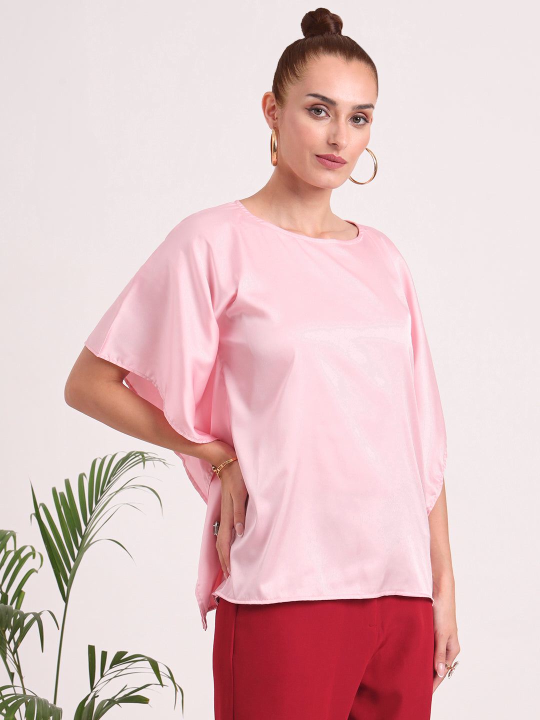 Women's European Satin Solid Baturing Sleeve Crepe