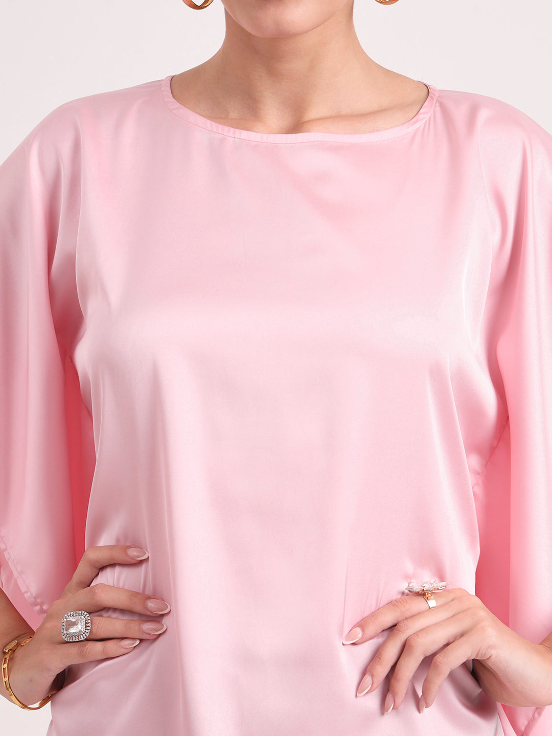 Women's European Satin Solid Baturing Sleeve Crepe