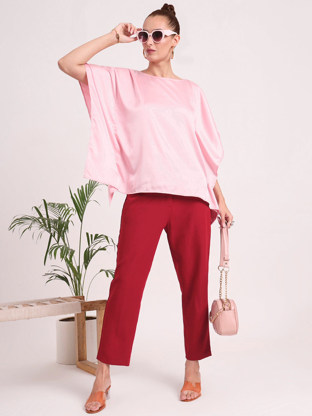 Women's European Satin Solid Baturing Sleeve Crepe