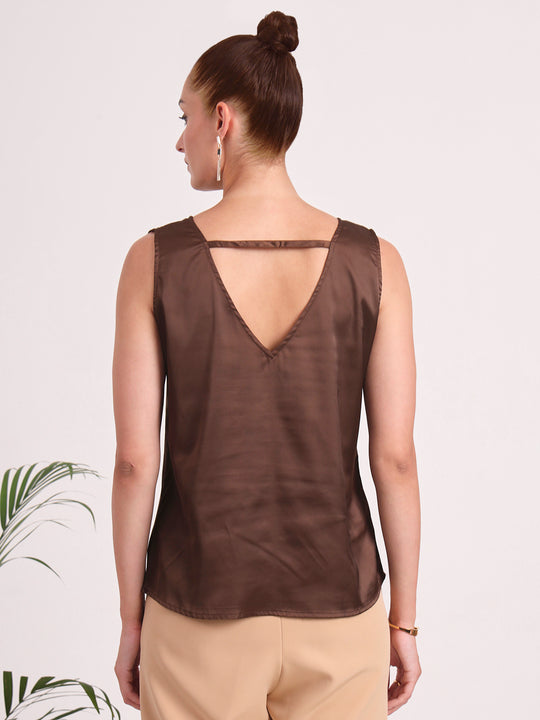 Women's European Satin V Neck Sleeveless Top