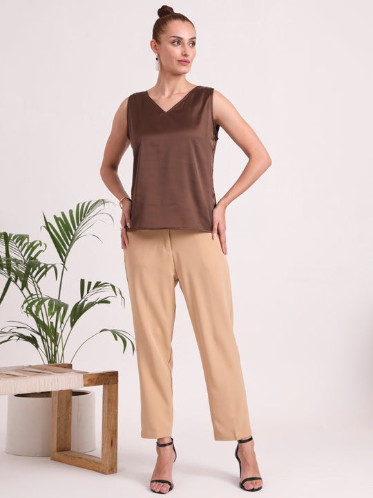 Women's European Satin V Neck Sleeveless Top