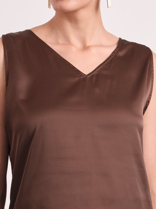Women's European Satin V Neck Sleeveless Top