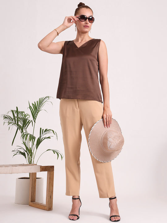 Women's European Satin V Neck Sleeveless Top