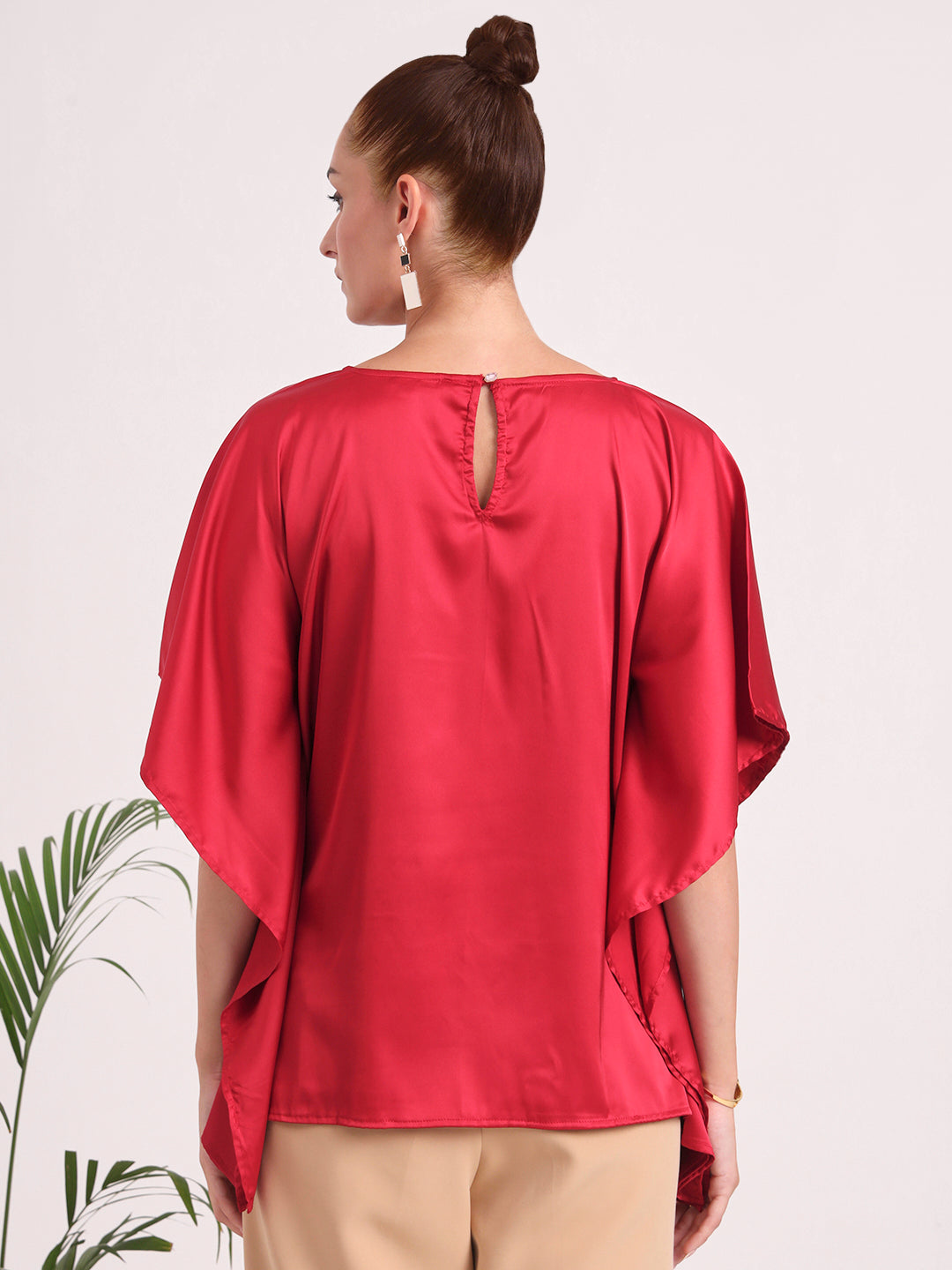 Women's European Satin Solid Baturing Sleeve Crepe