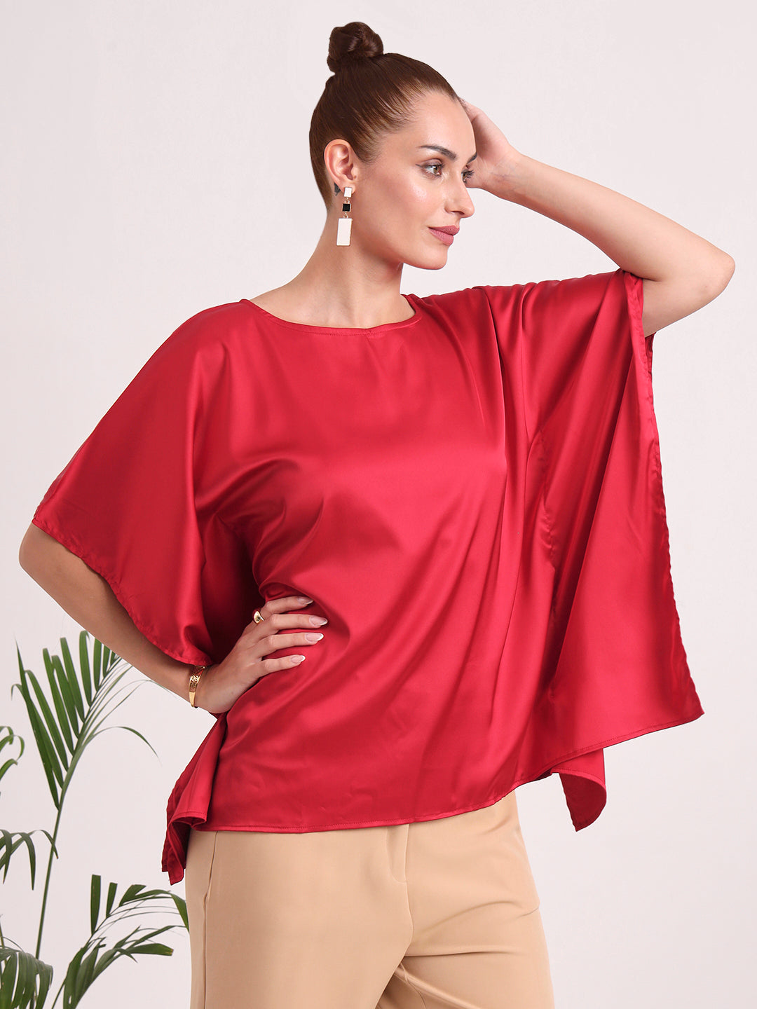 Women's European Satin Solid Baturing Sleeve Crepe