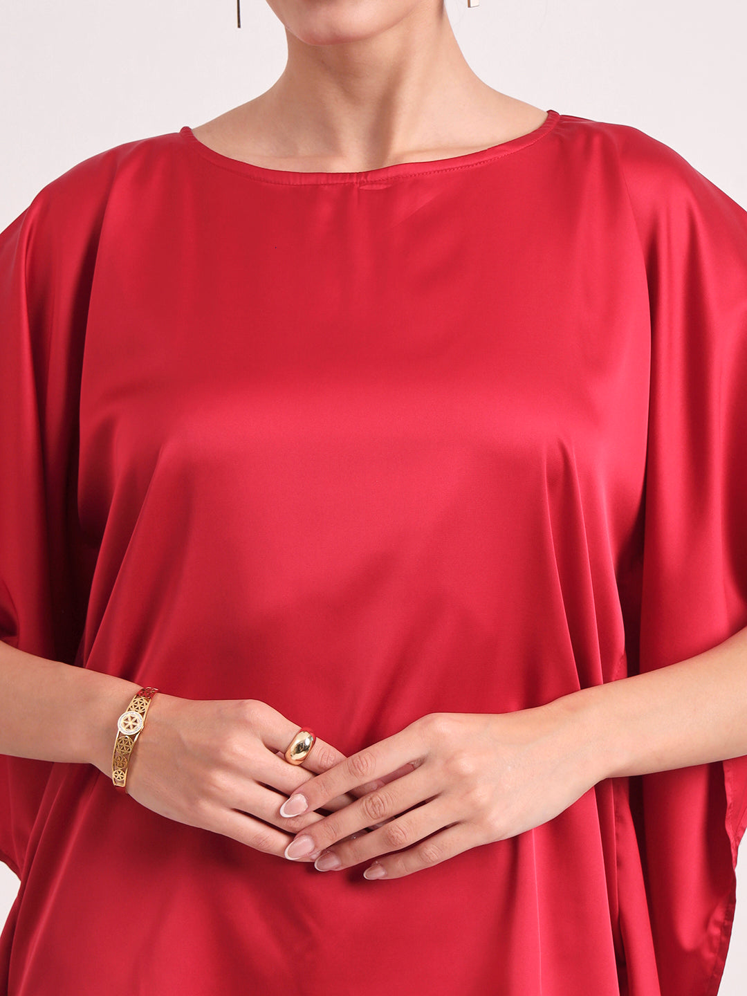 Women's European Satin Solid Baturing Sleeve Crepe