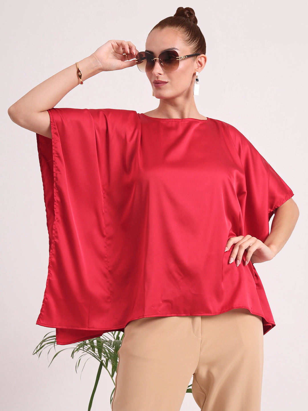 Women's European Satin Solid Baturing Sleeve Crepe