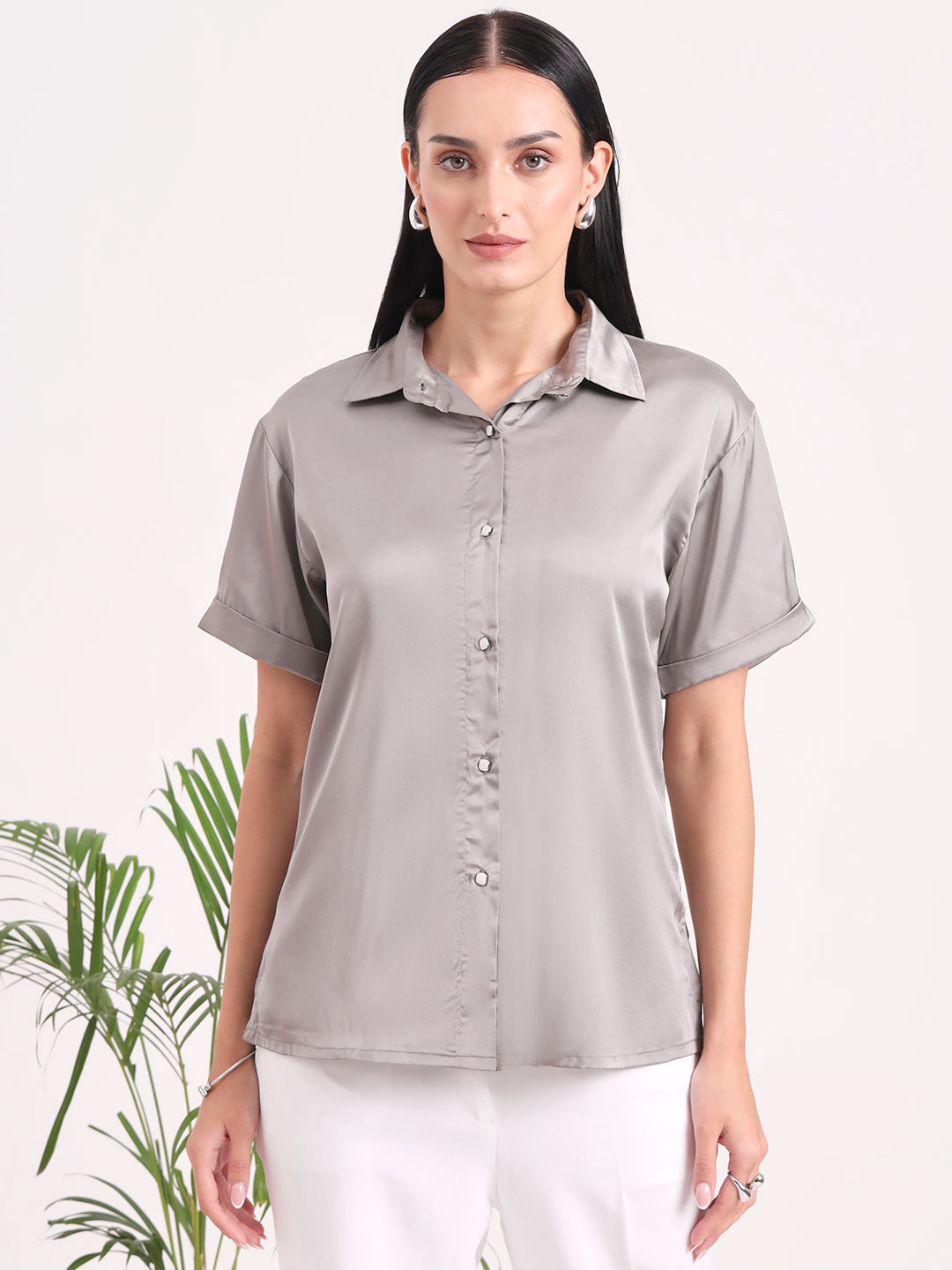 Women's Short Sleeve European Satin Shirt