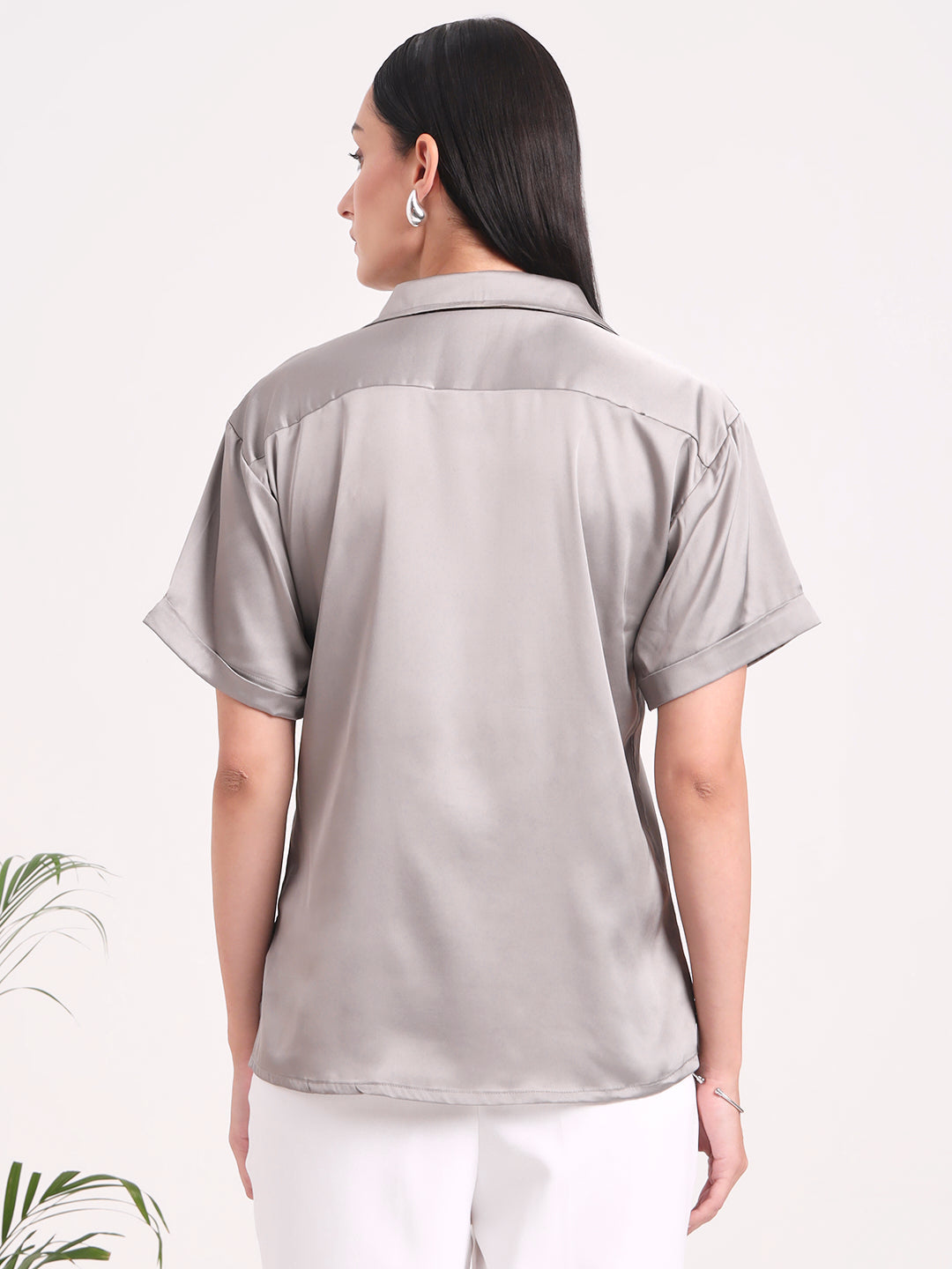 Women's Short Sleeve European Satin Shirt