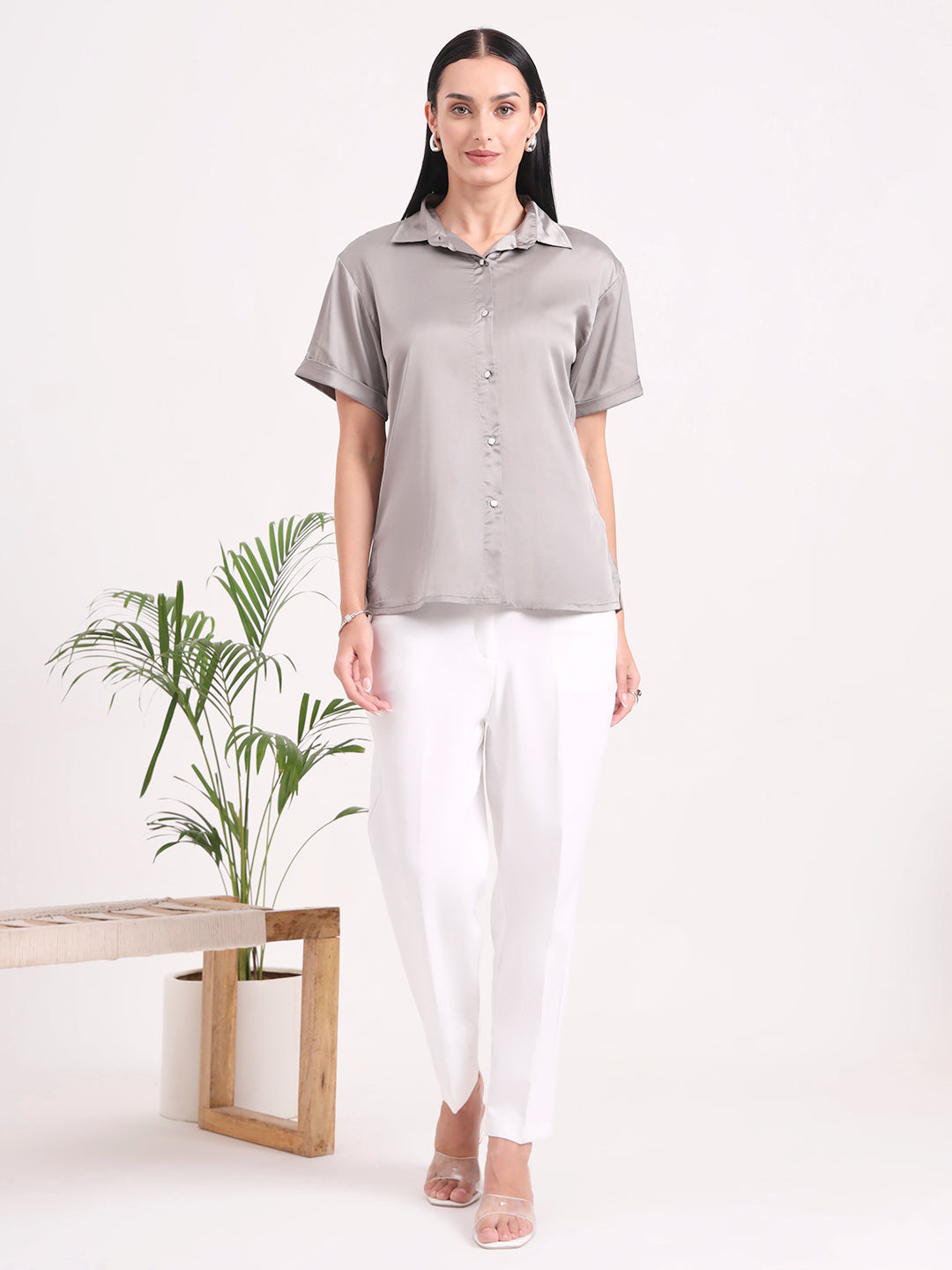Women's Short Sleeve European Satin Shirt
