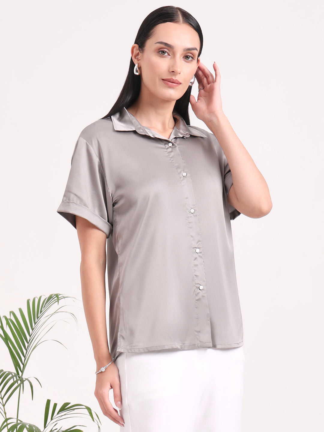 Women's Short Sleeve European Satin Shirt