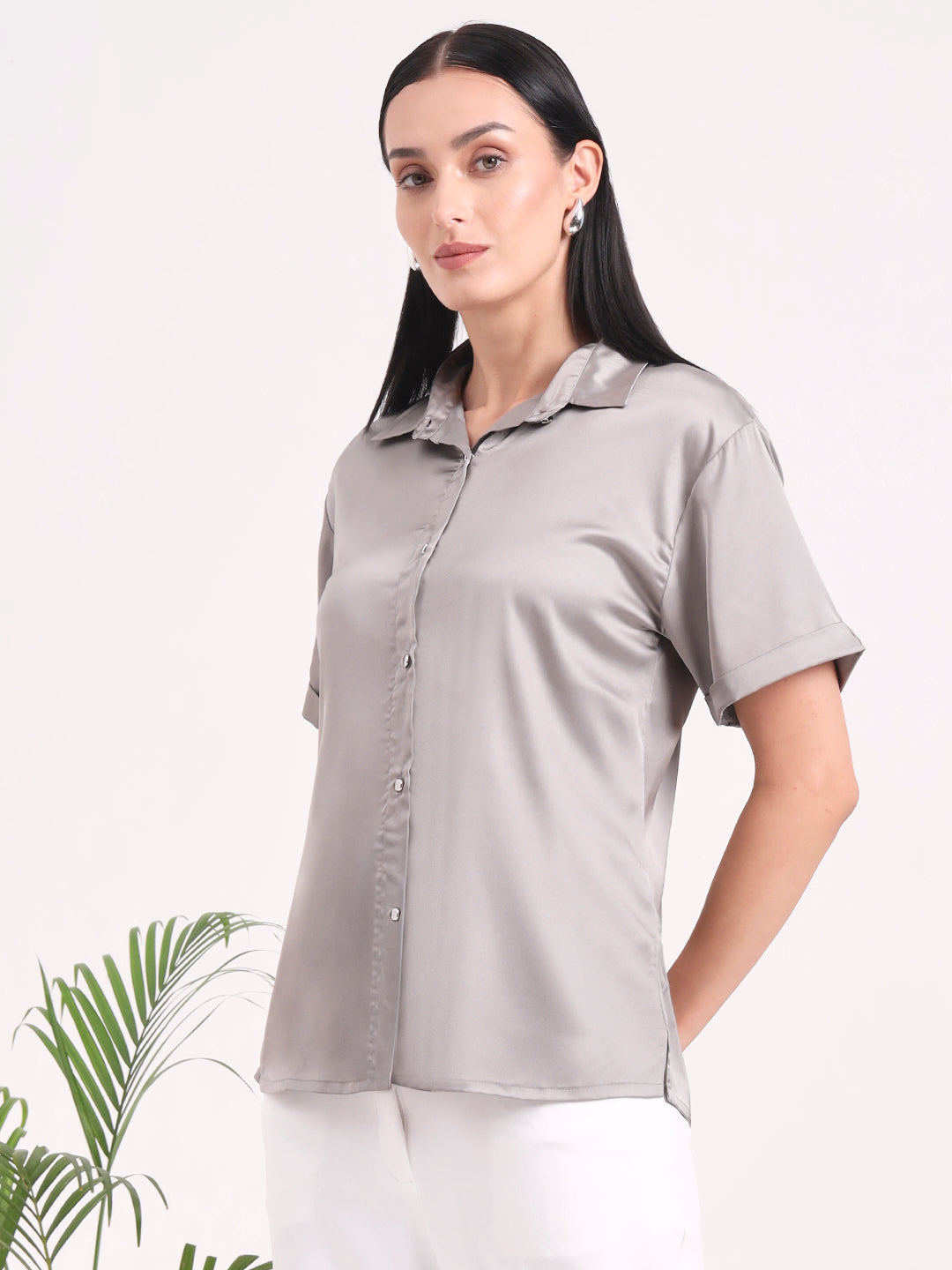 Women's Short Sleeve European Satin Shirt