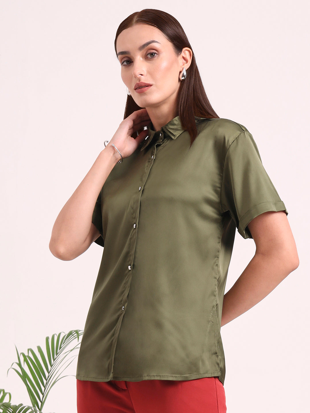 Women's Short Sleeve European Satin Shirt