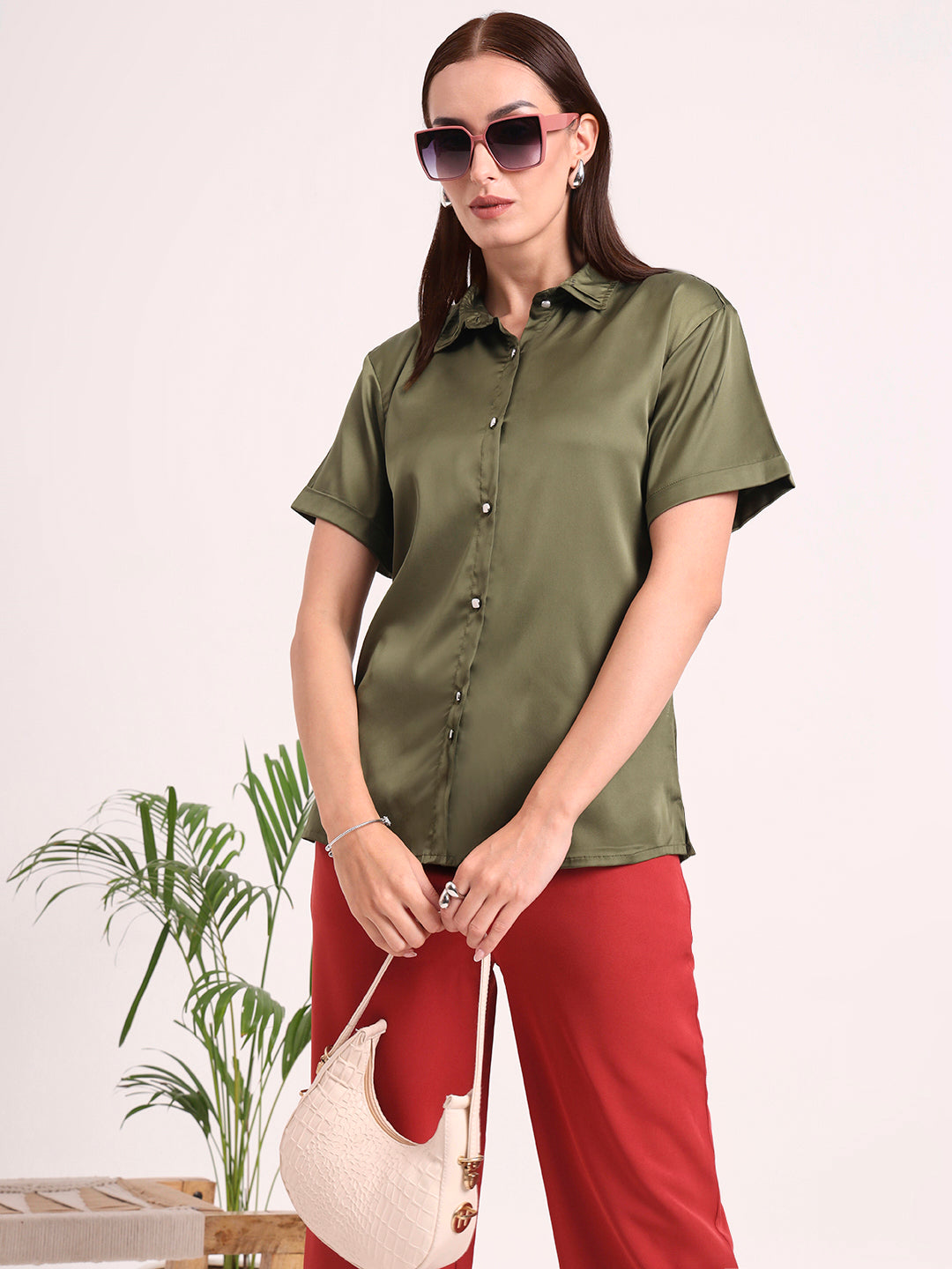 Women's Short Sleeve European Satin Shirt