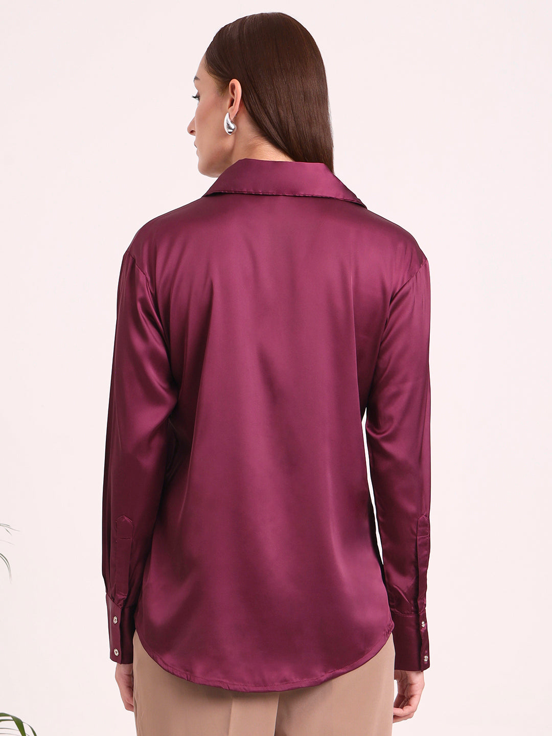 Women's European Satin Spread Collar Shirt