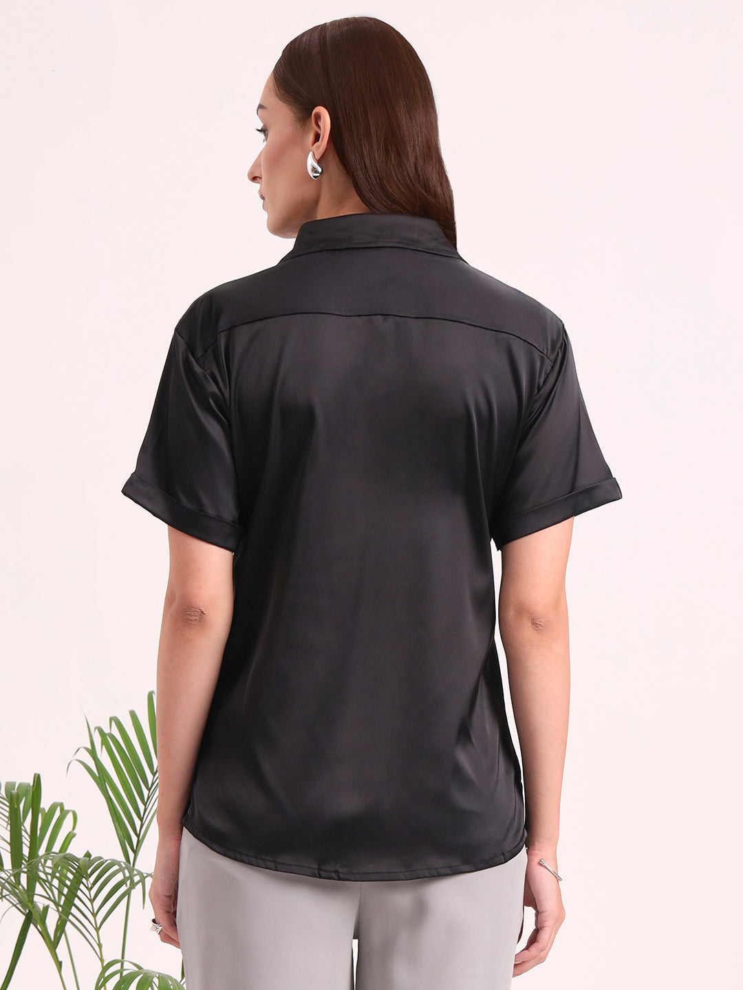 Women's Short Sleeve European Satin Shirt