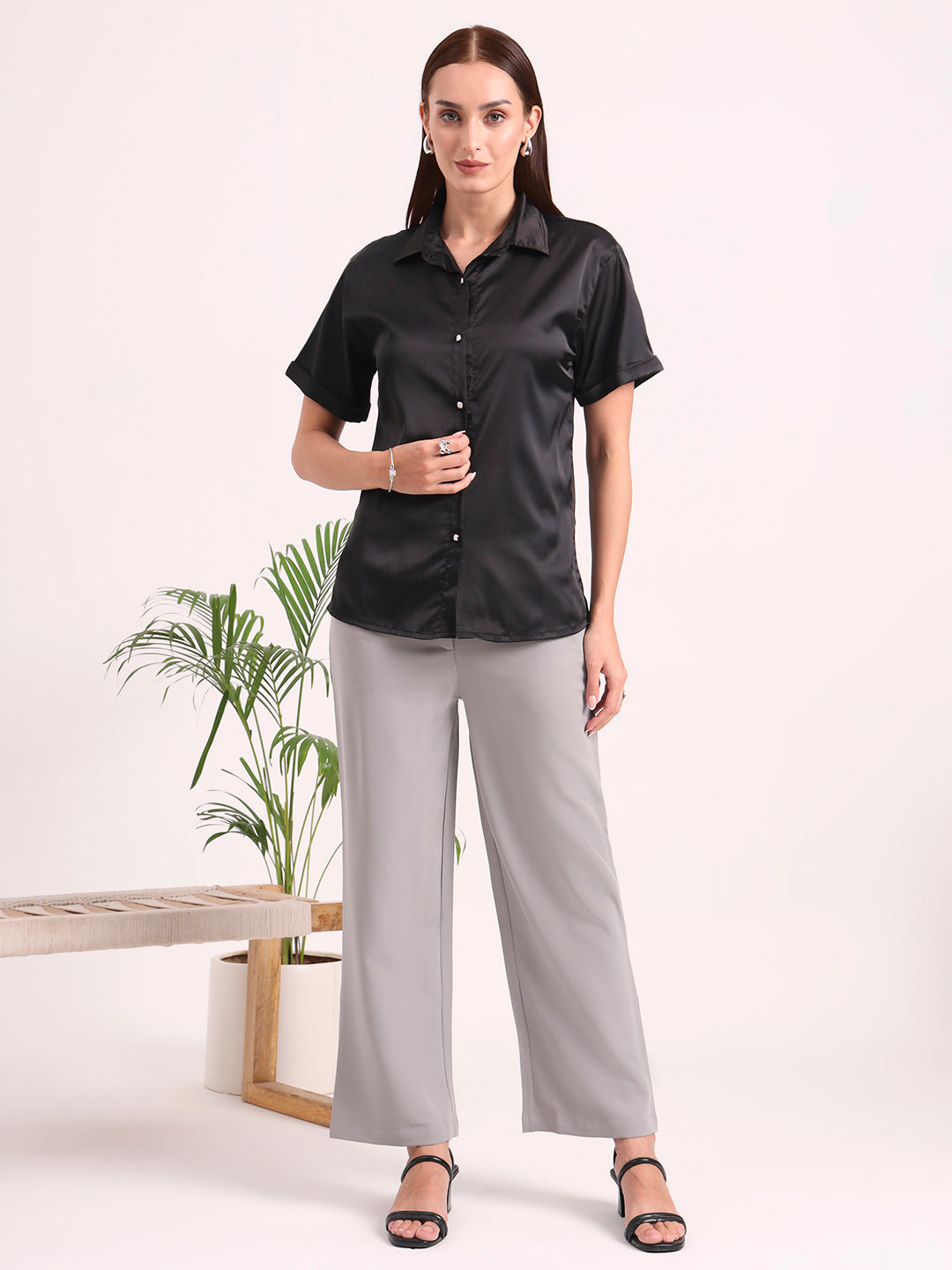 Women's Short Sleeve European Satin Shirt