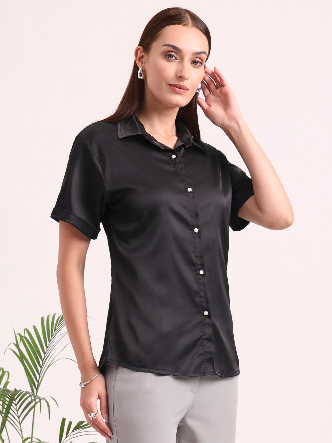 Women's Short Sleeve European Satin Shirt