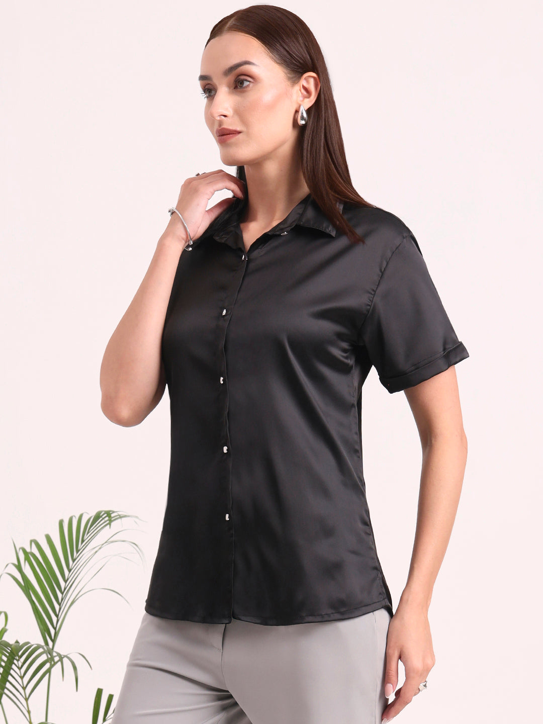 Women's Short Sleeve European Satin Shirt