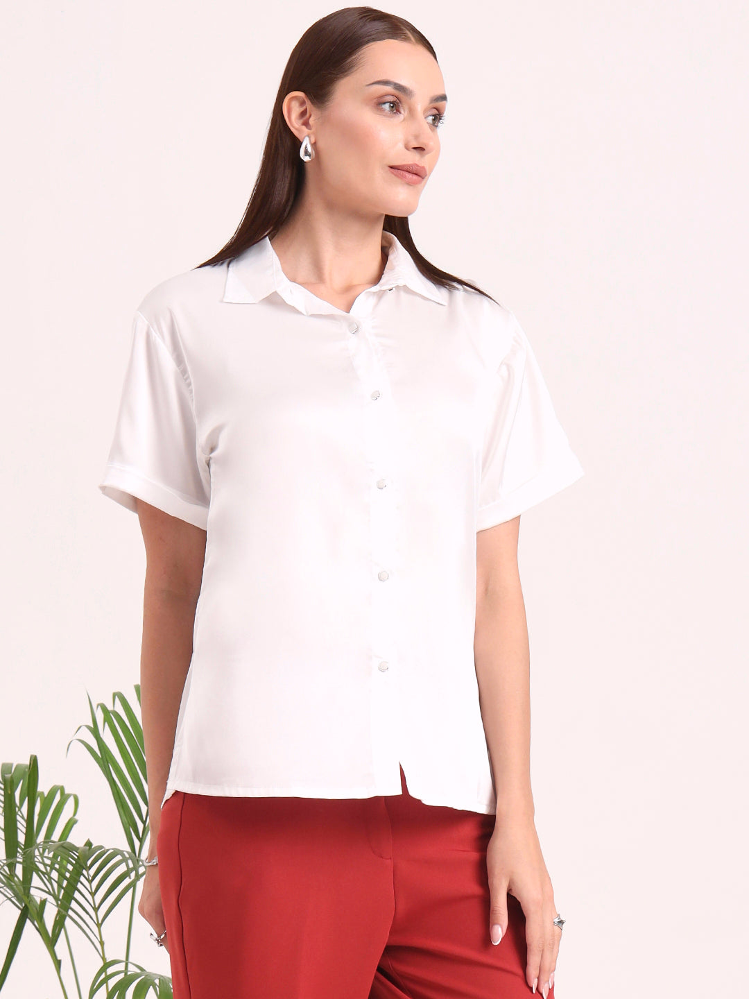 Women's Short Sleeve European Satin Shirt