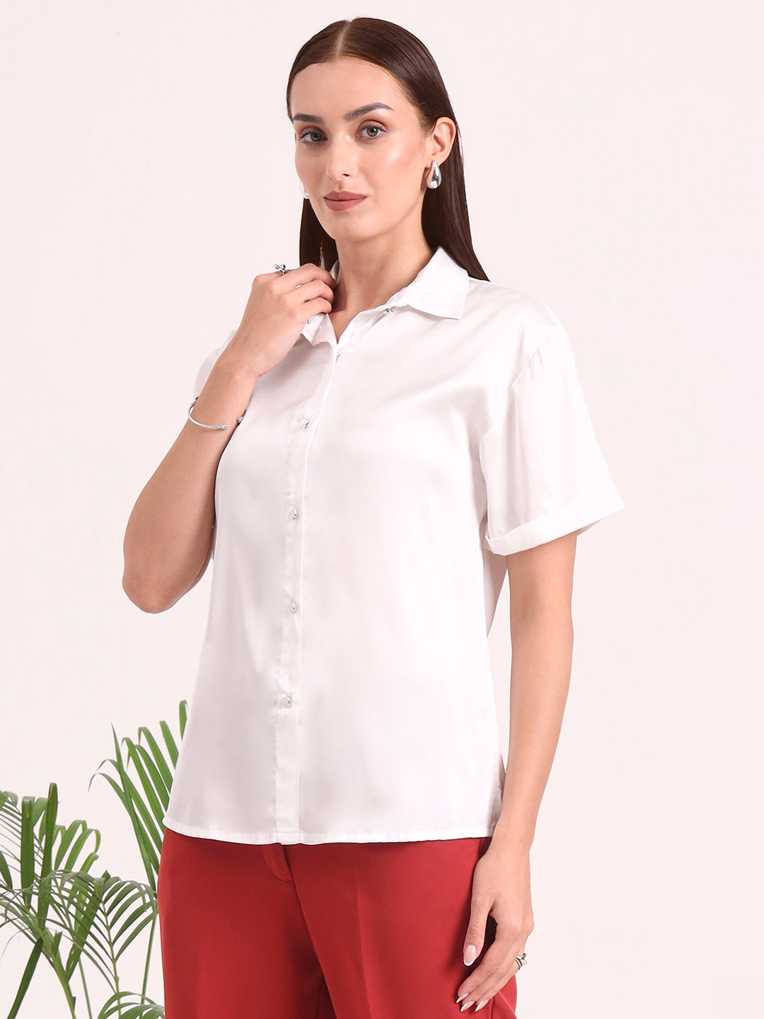Women's Short Sleeve European Satin Shirt