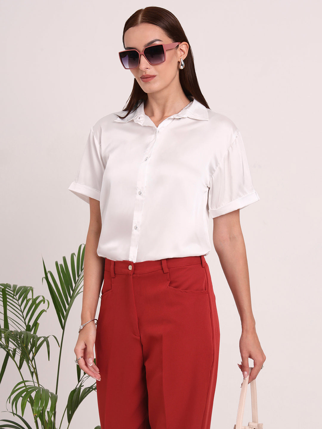 Women's Short Sleeve European Satin Shirt