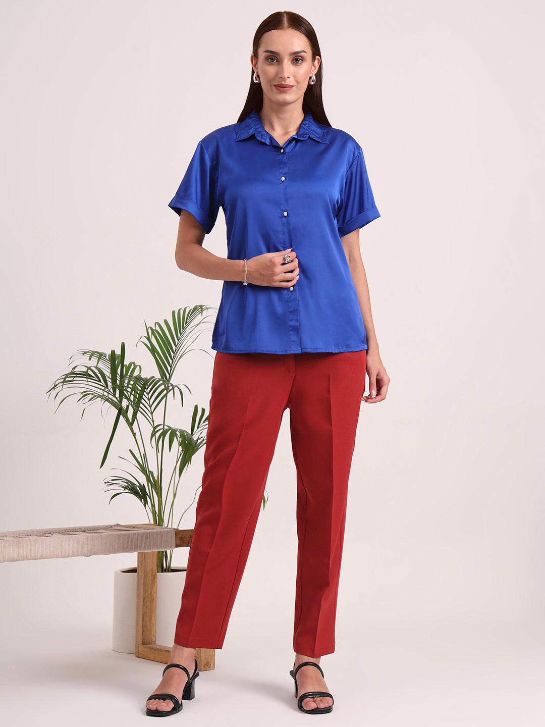 Women's Short Sleeve European Satin Shirt