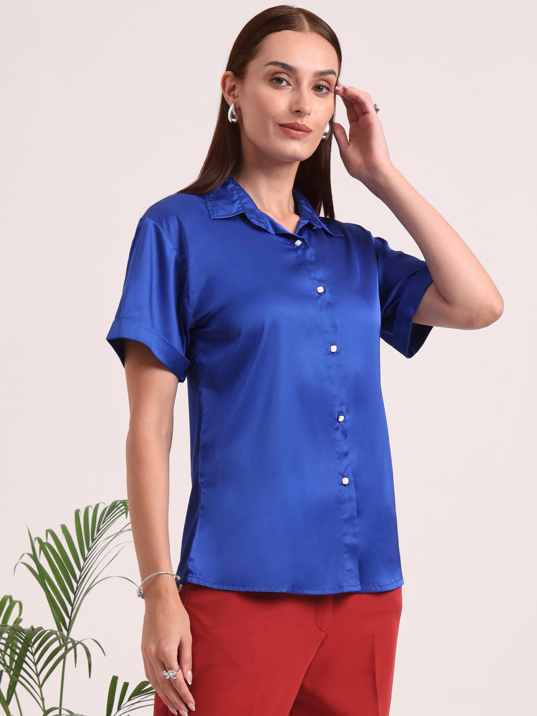 Women's Short Sleeve European Satin Shirt