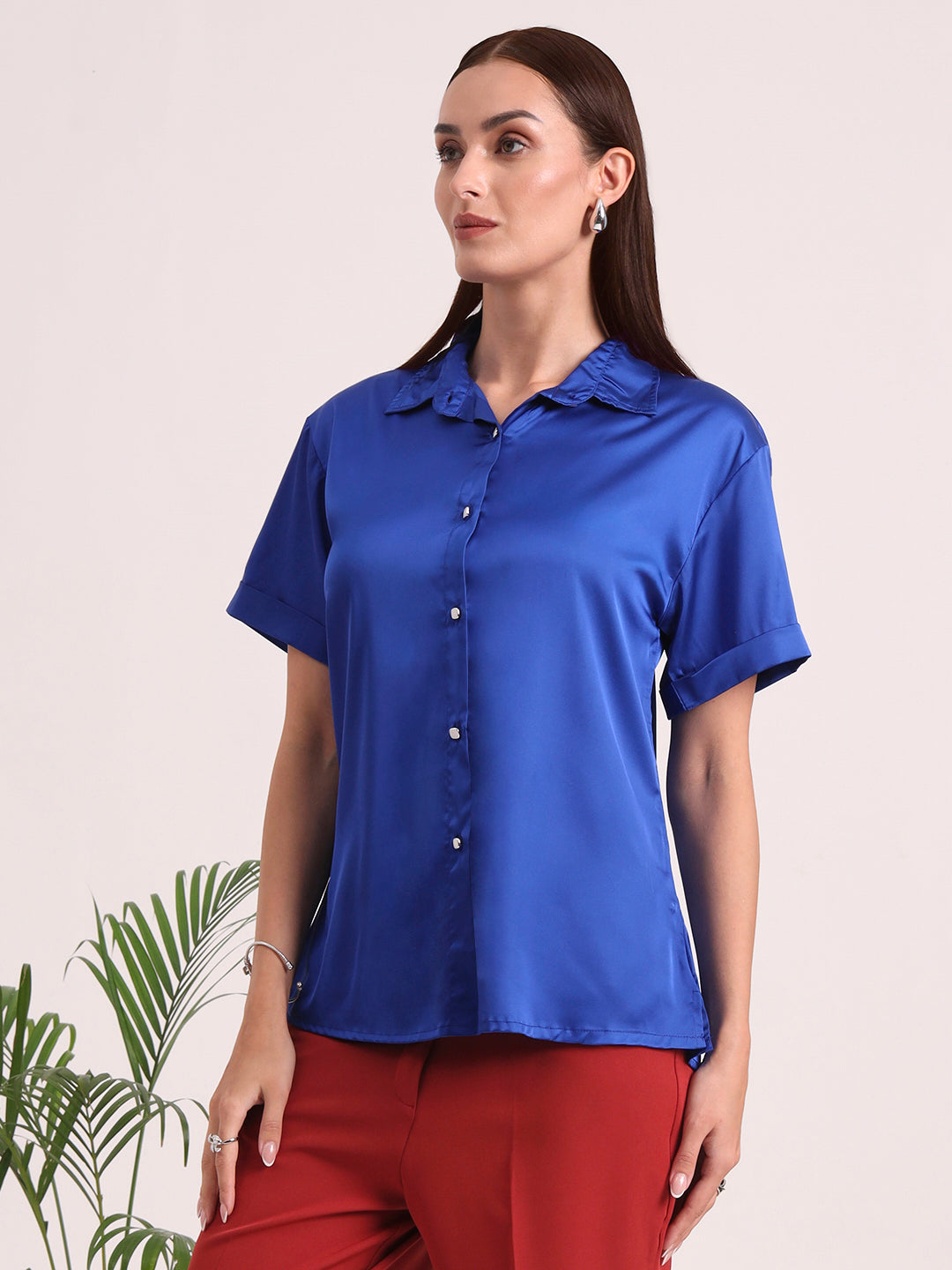 Women's Short Sleeve European Satin Shirt