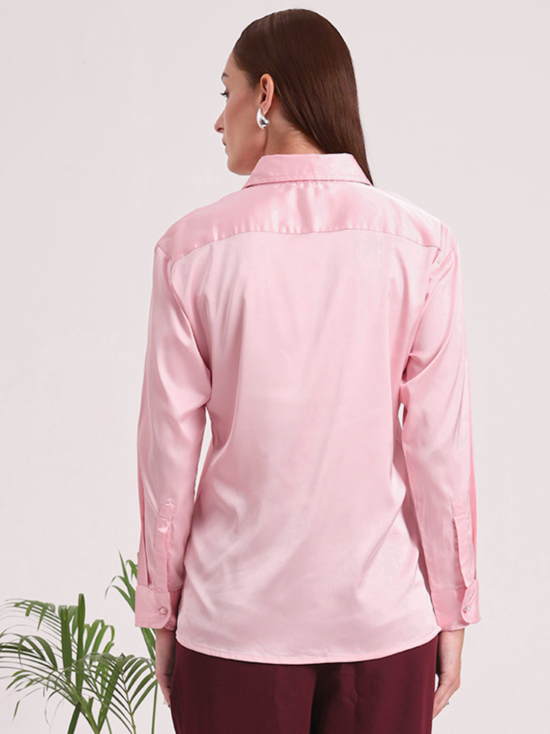 Tailored Fit European Satin Shirt With Pleated Placket