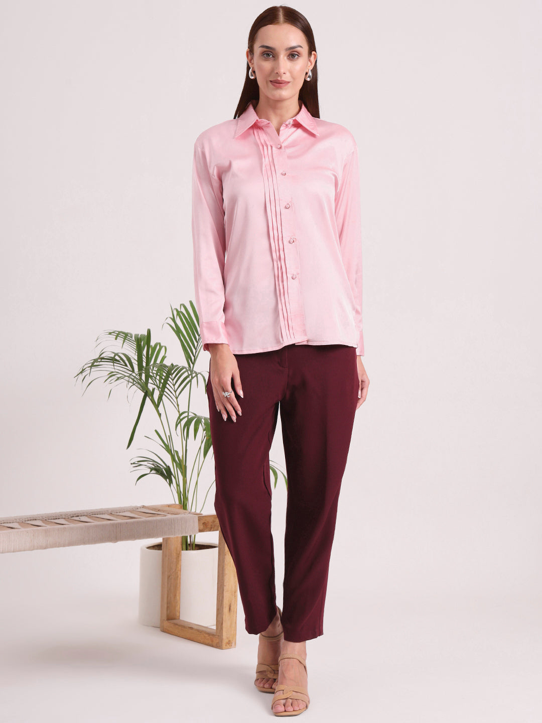 Tailored Fit European Satin Shirt With Pleated Placket