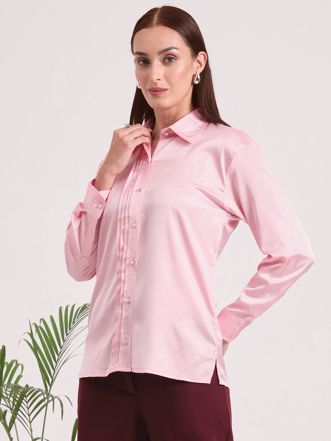 Tailored Fit European Satin Shirt With Pleated Placket