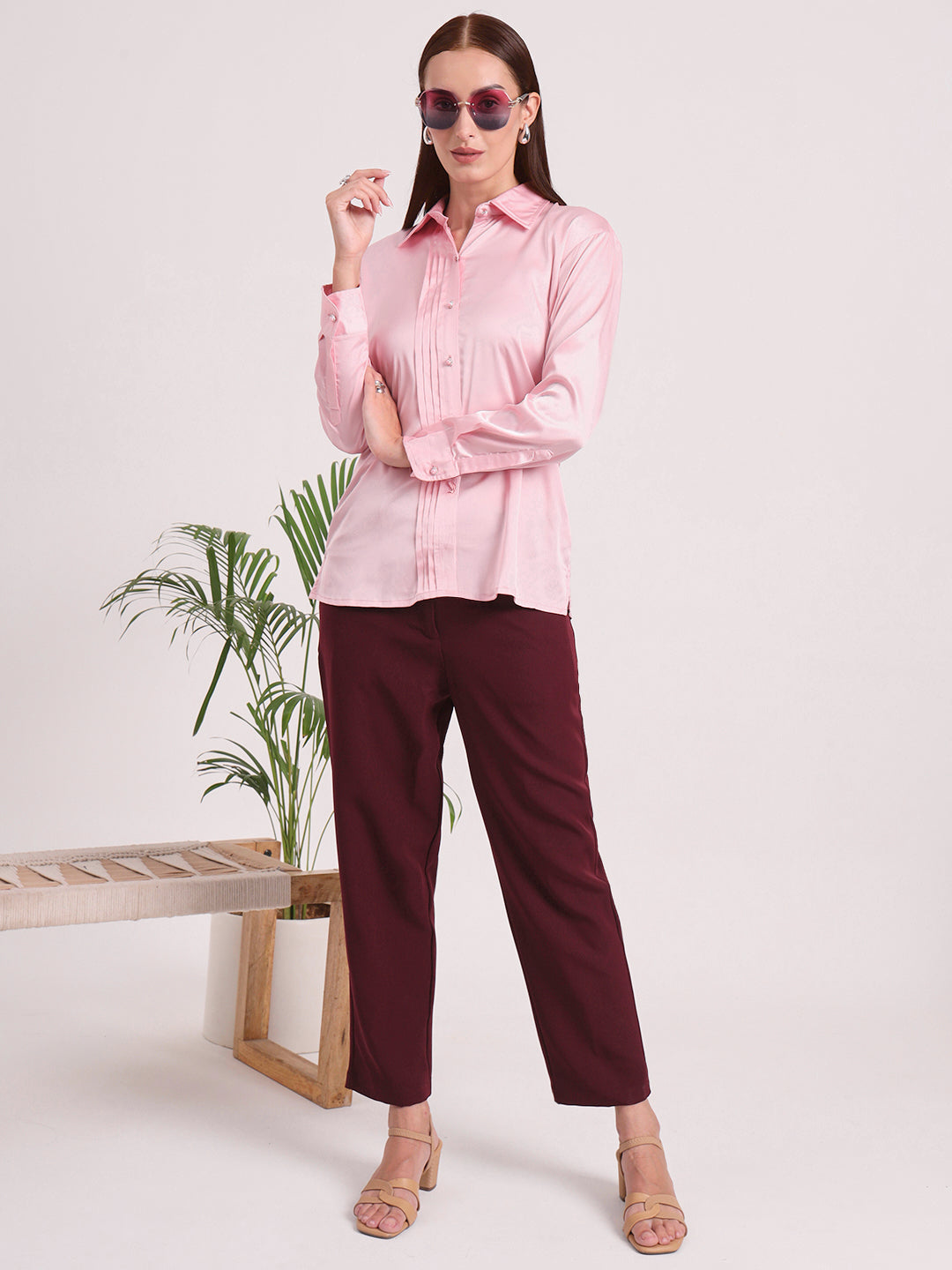 Tailored Fit European Satin Shirt With Pleated Placket