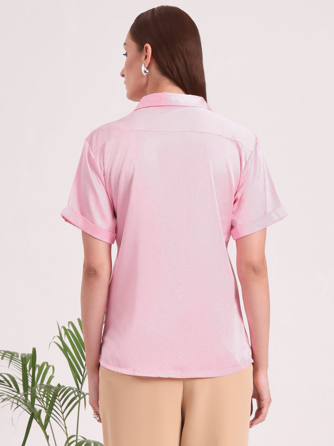 Women's Short Sleeve European Satin Shirt
