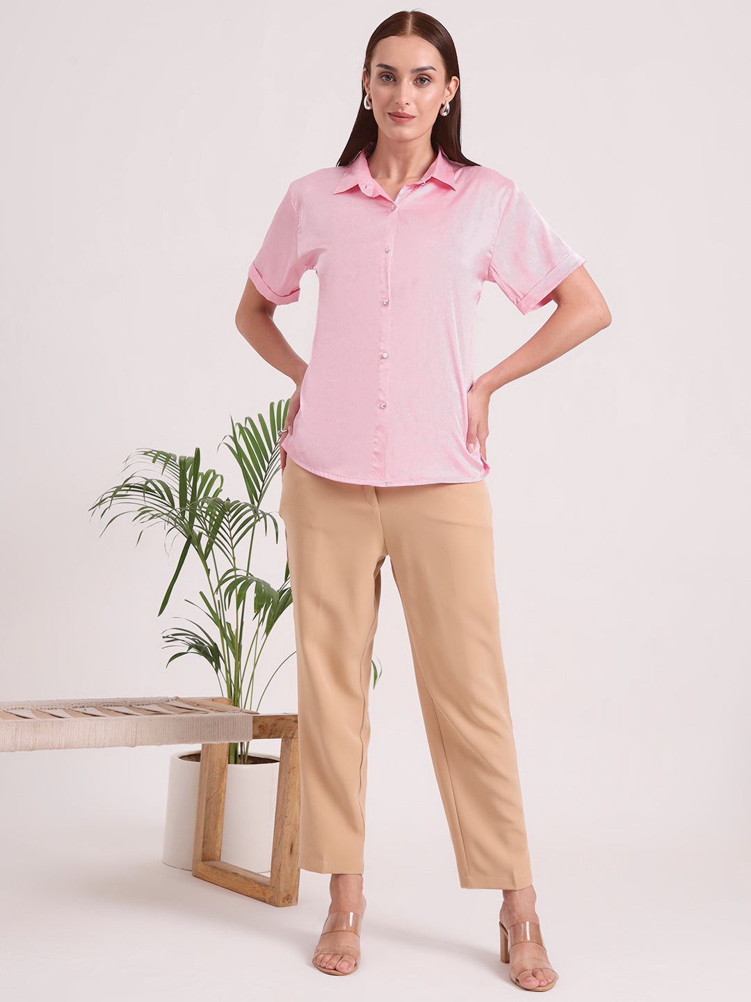 Women's Short Sleeve European Satin Shirt